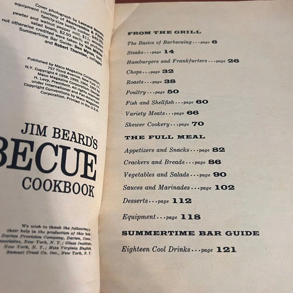 Vintage 1965 Jim Beard's Barbecue Cookbook Maco Outdoor Living Series Grilling